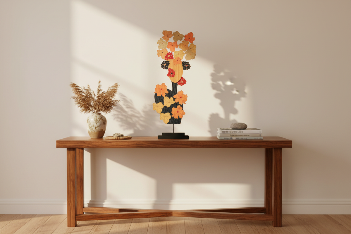 Masque fleuri dans intérieur chaleureux